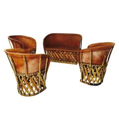 Vintage Mexican Equipale Settee and Chairs