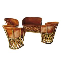 Vintage Mexican Equipale Settee and Chairs