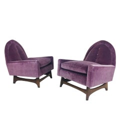 Pair of Purple Velvet Lounge Chairs in the Style of Adrian Pearsall