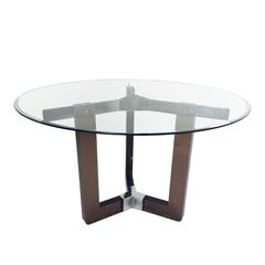 Smoke Lucite and Chrome Dining Table with Round Glass Top