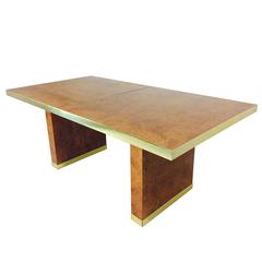 Burl Wood and Brass Dining Table by Pierre Cardin