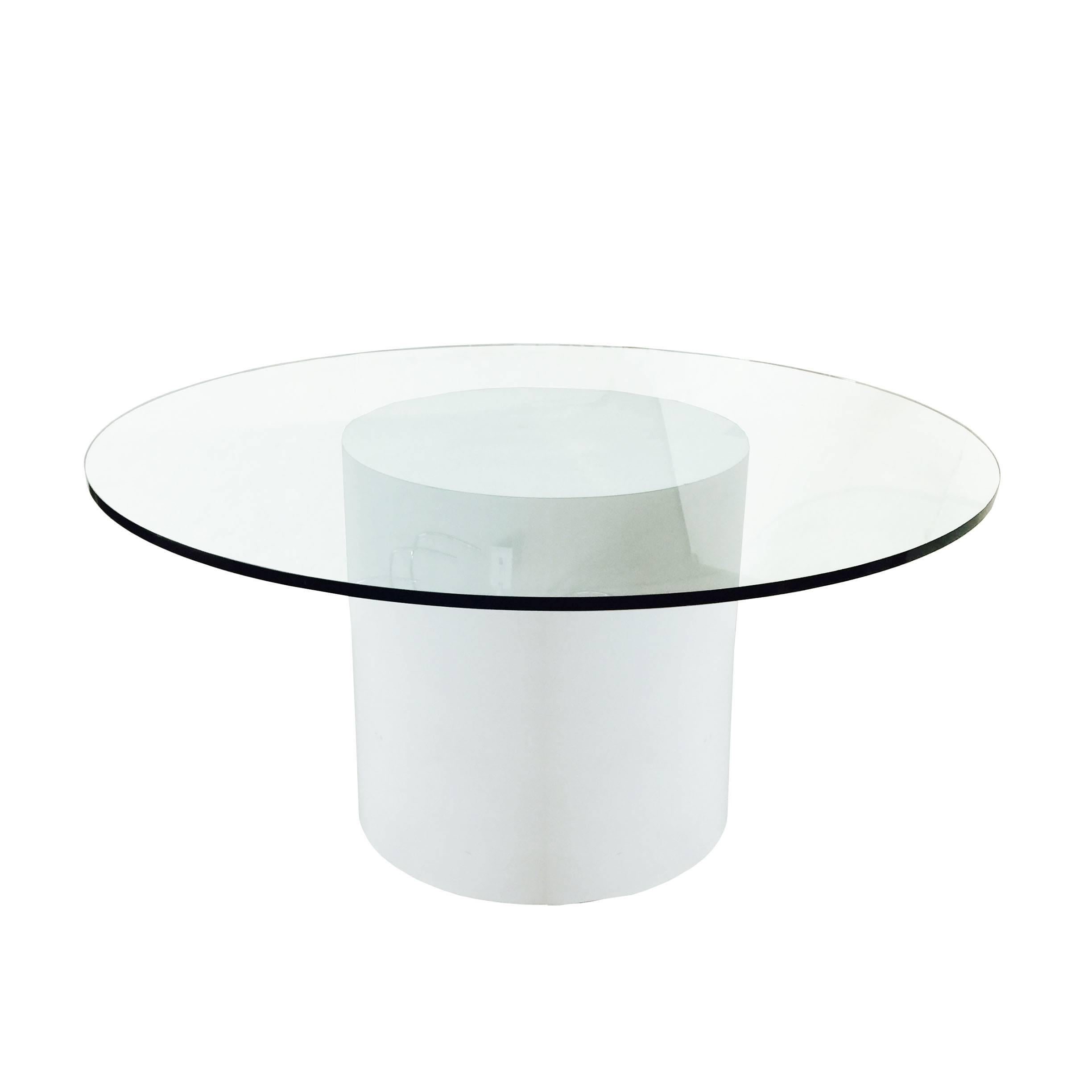 Modern White Laminated Dining Table with Round Glass Top