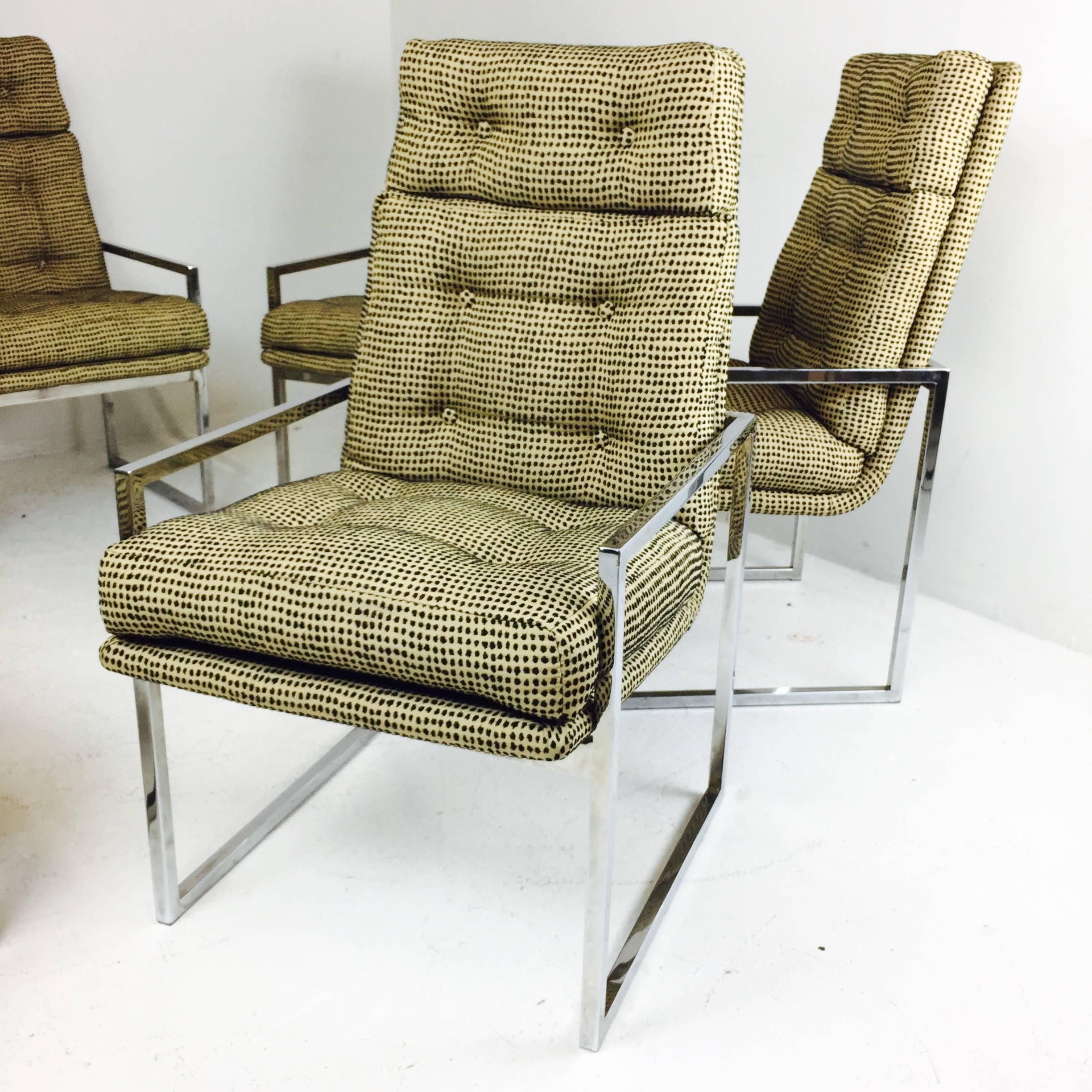 Mid-Century Modern Set of Six Milo Baughman Chrome Dining Chairs