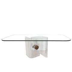 Lucite and Brass Dining Table Base with Glass Top