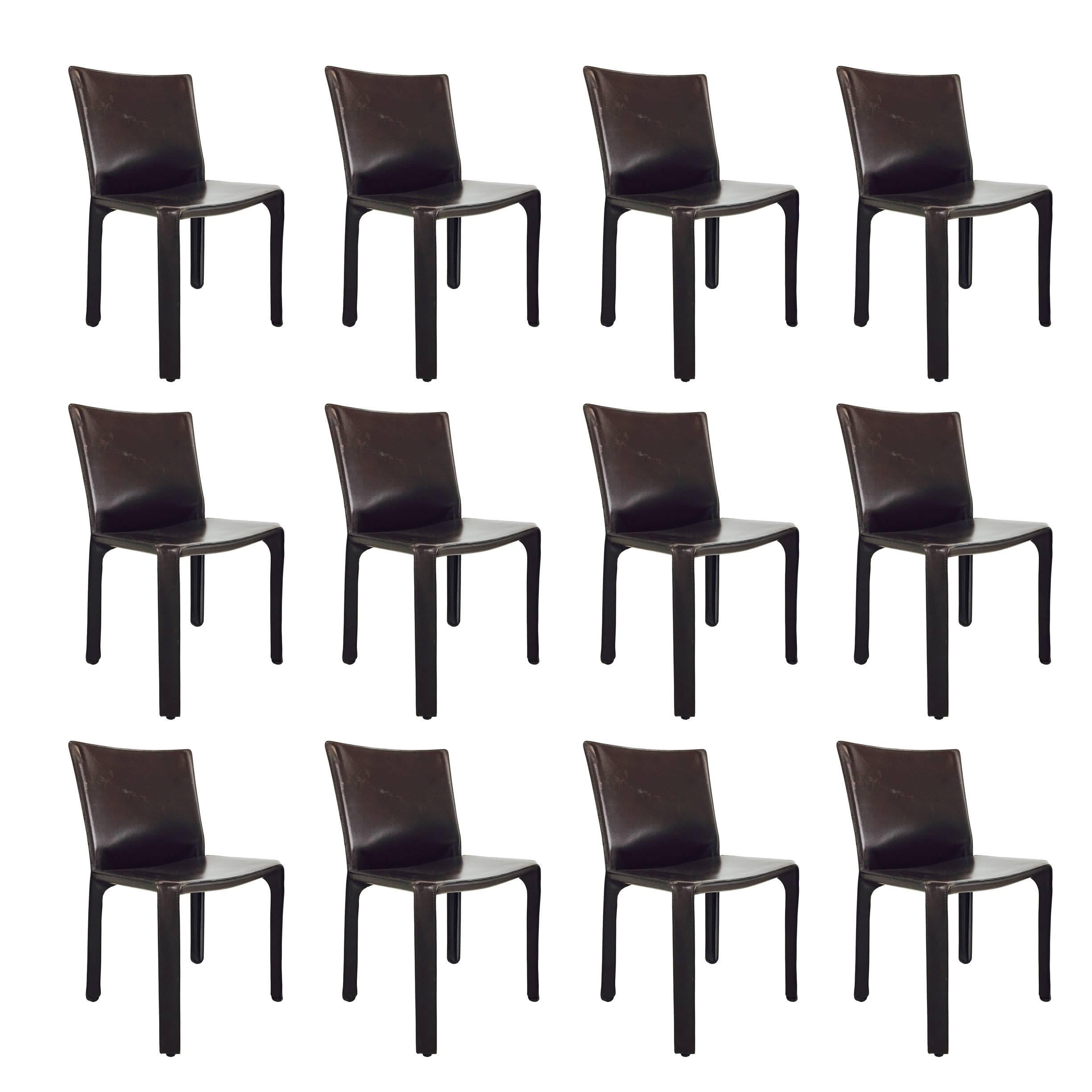 Espresso Brown Mario Bellini Cab Leather Dining Chairs (3 Available)