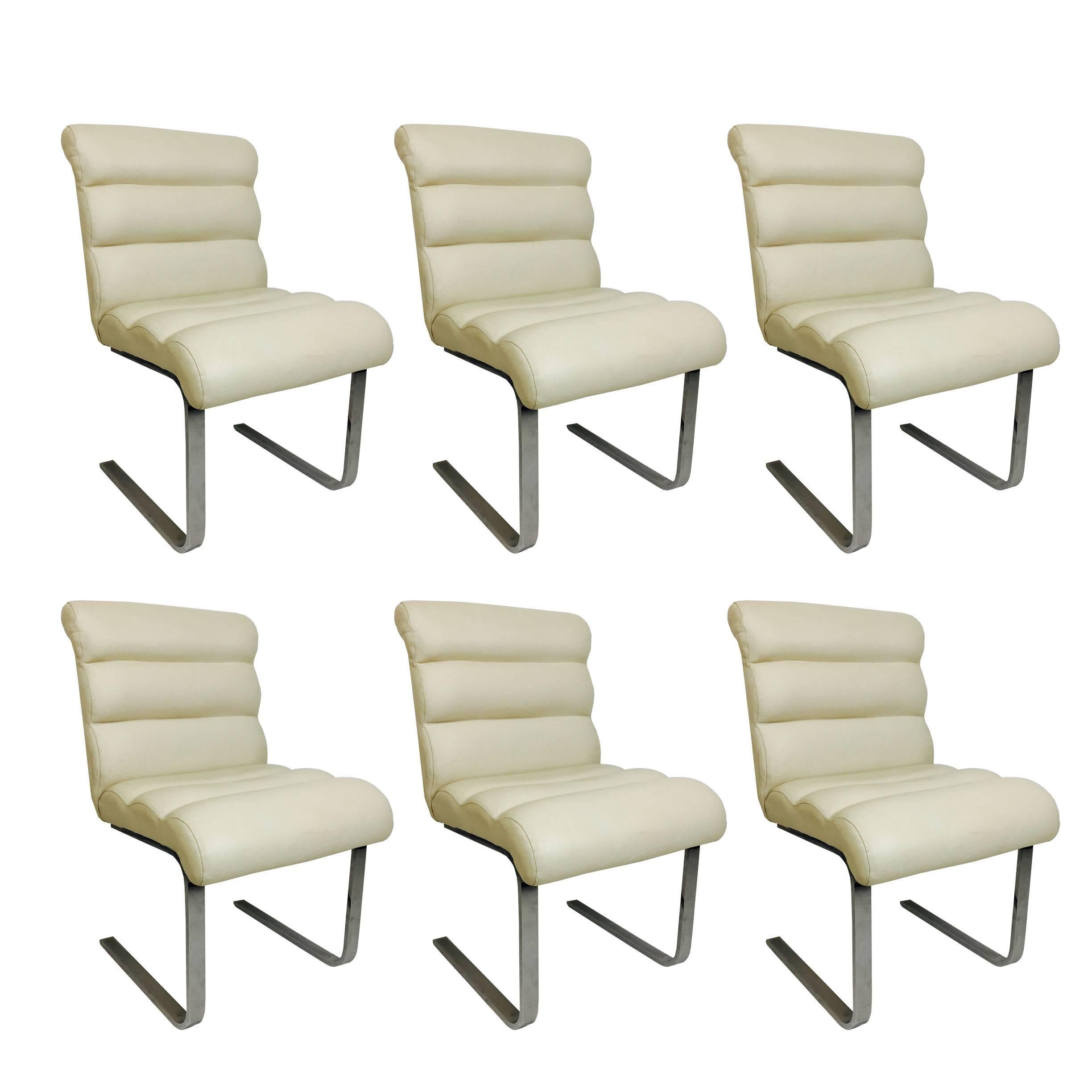 Set of Six Chrome Cantilever Pace Dining Chairs