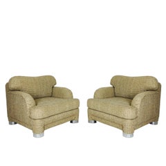 Pair of 1980s Lounge Chairs and Ottoman in the Style of Marge Carson
