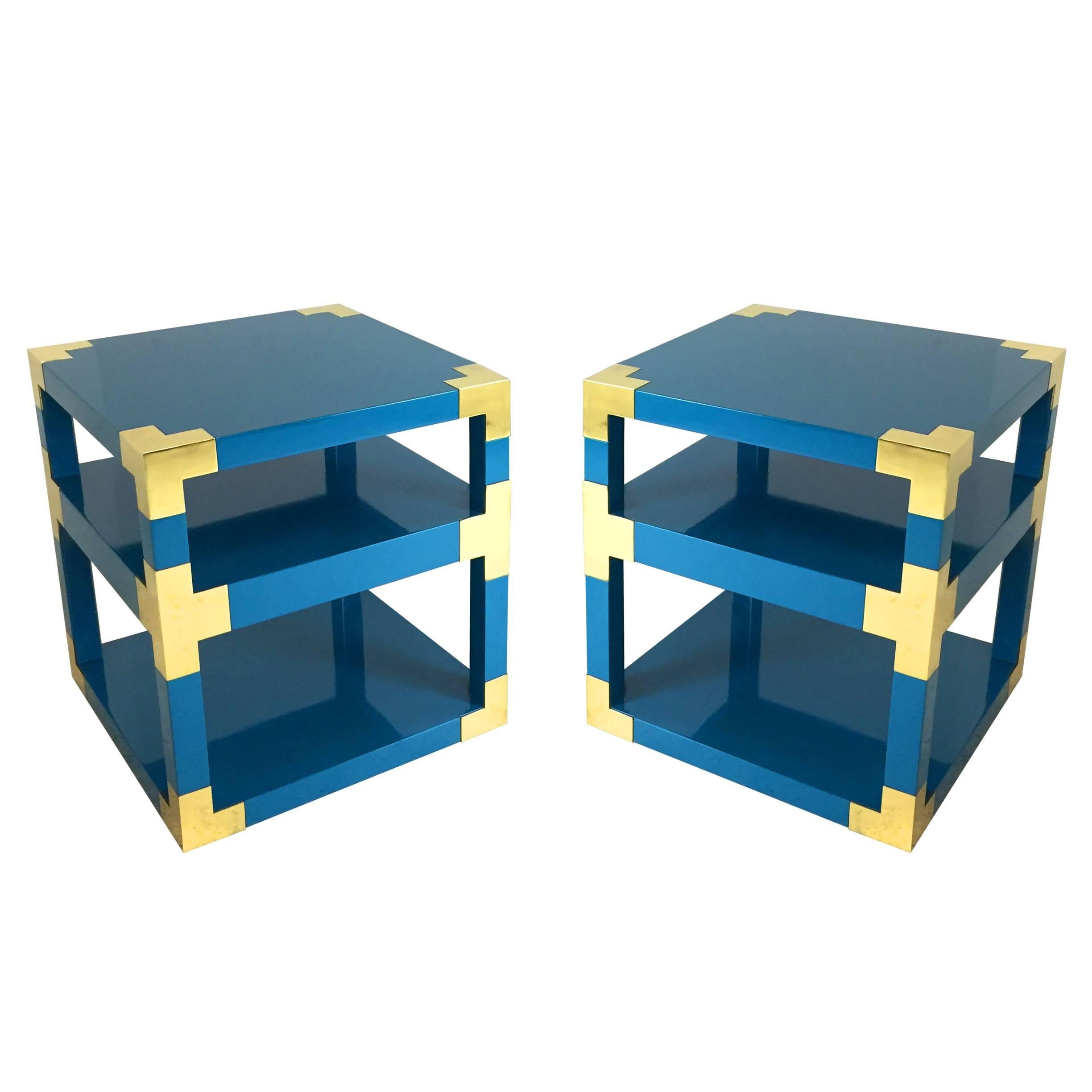 Custom Brass and Lacquer Cube Side Tables