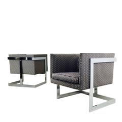Pair of Milo Baughman Floating Cube T-Back Lounge Chairs