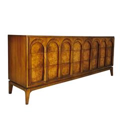 Nine-Drawer Burl and Walnut Arch Panel Dresser by Thomasville