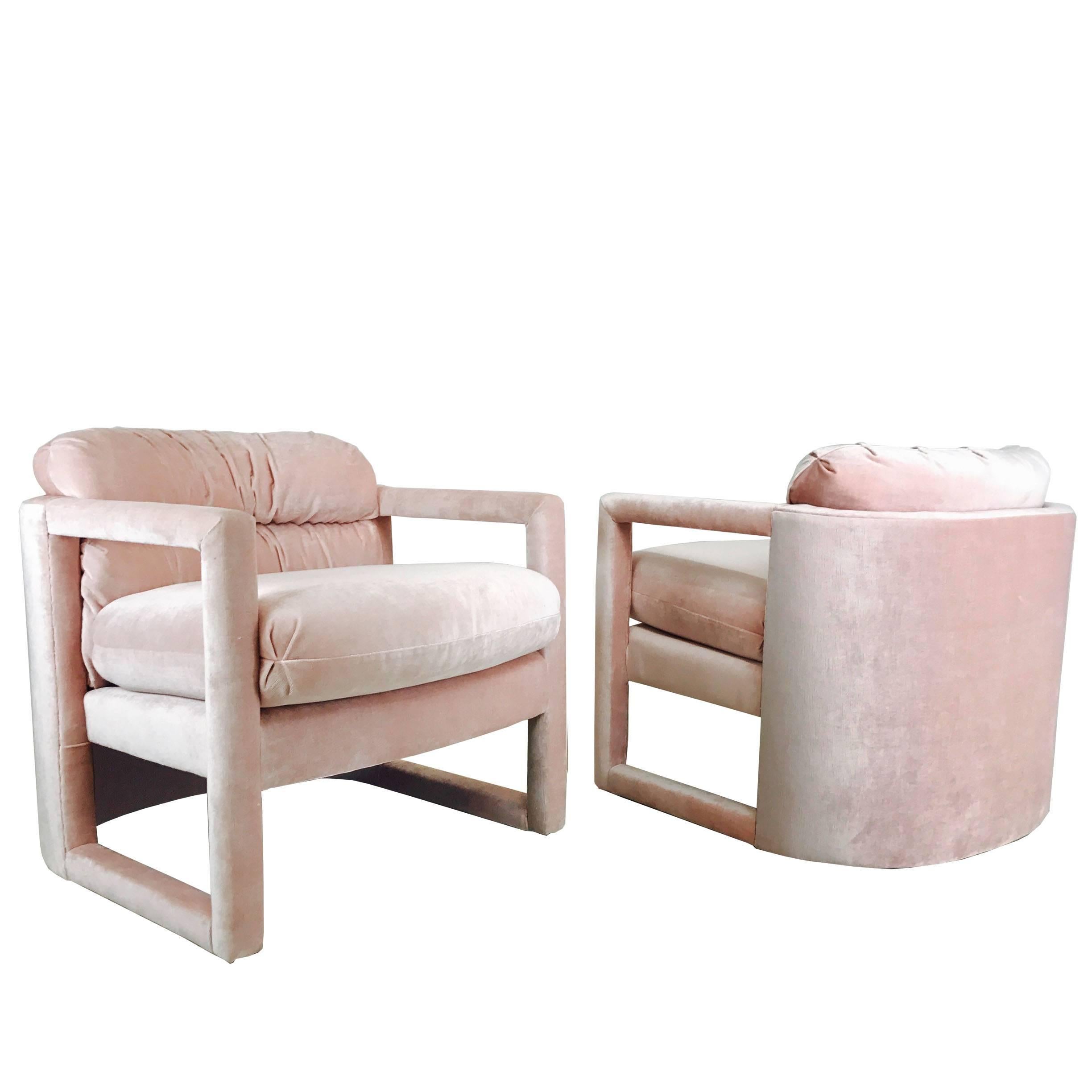 Pair of Drexel Parson Style Lounge Chairs in Pink Velvet