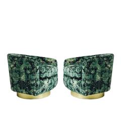 Pair of Milo Baughman Brass Swivel Lounge Chairs