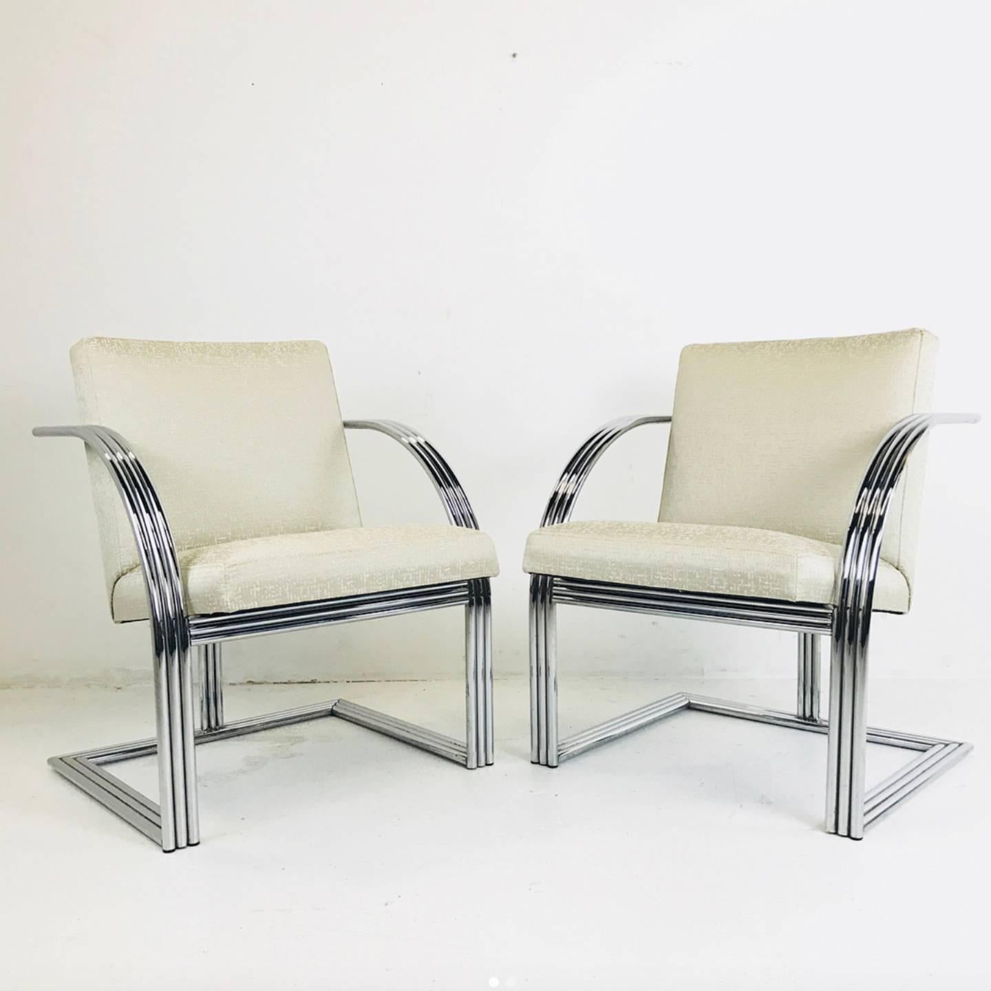 Mid-Century Modern Pair of Milo Baughman T-Back Deco Style Armchairs