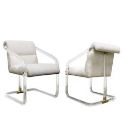 Pair Lion in Frost Lucite and Brass Dining Chairs