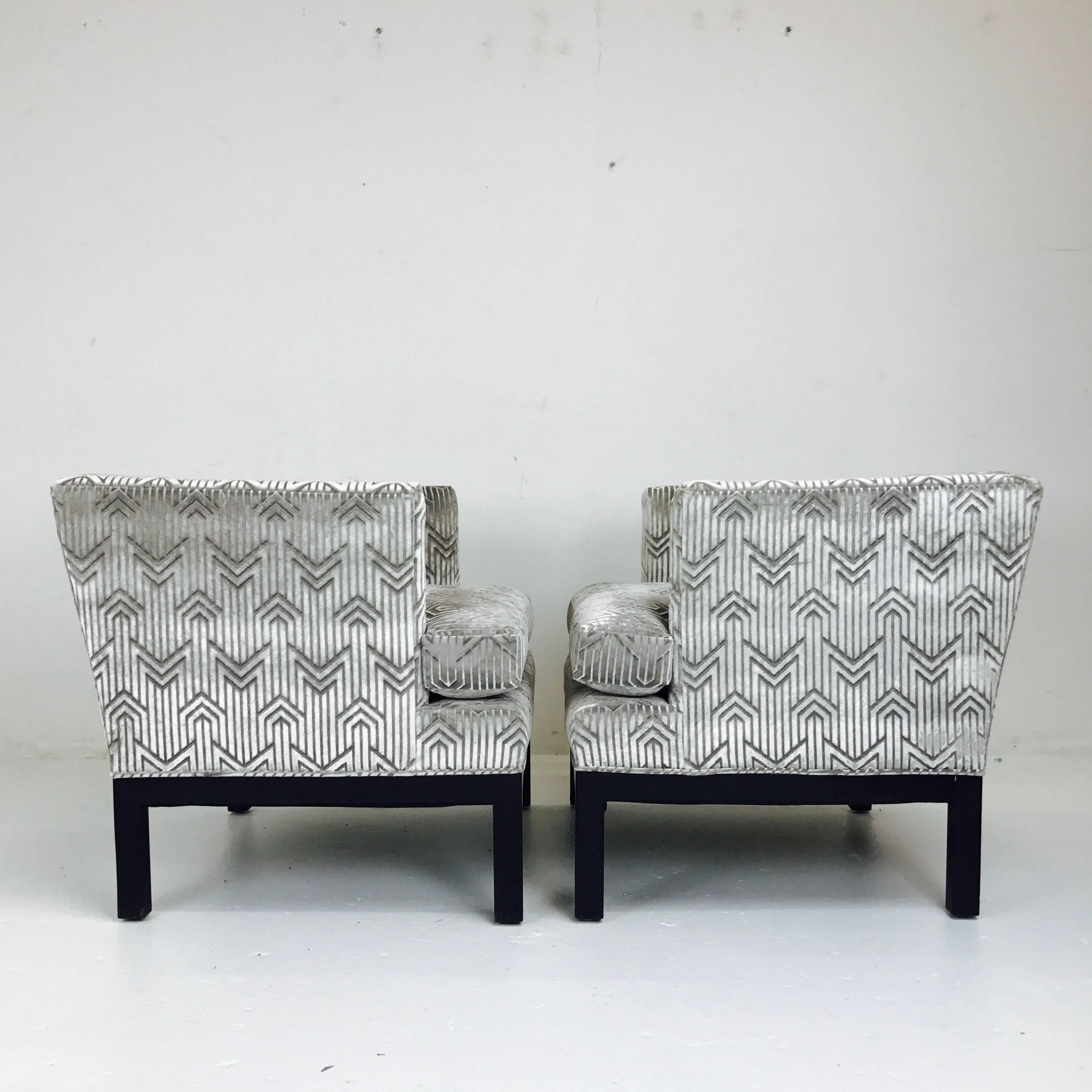 Mid-Century Modern Pair of Cut Velvet Armchairs by Dunbar