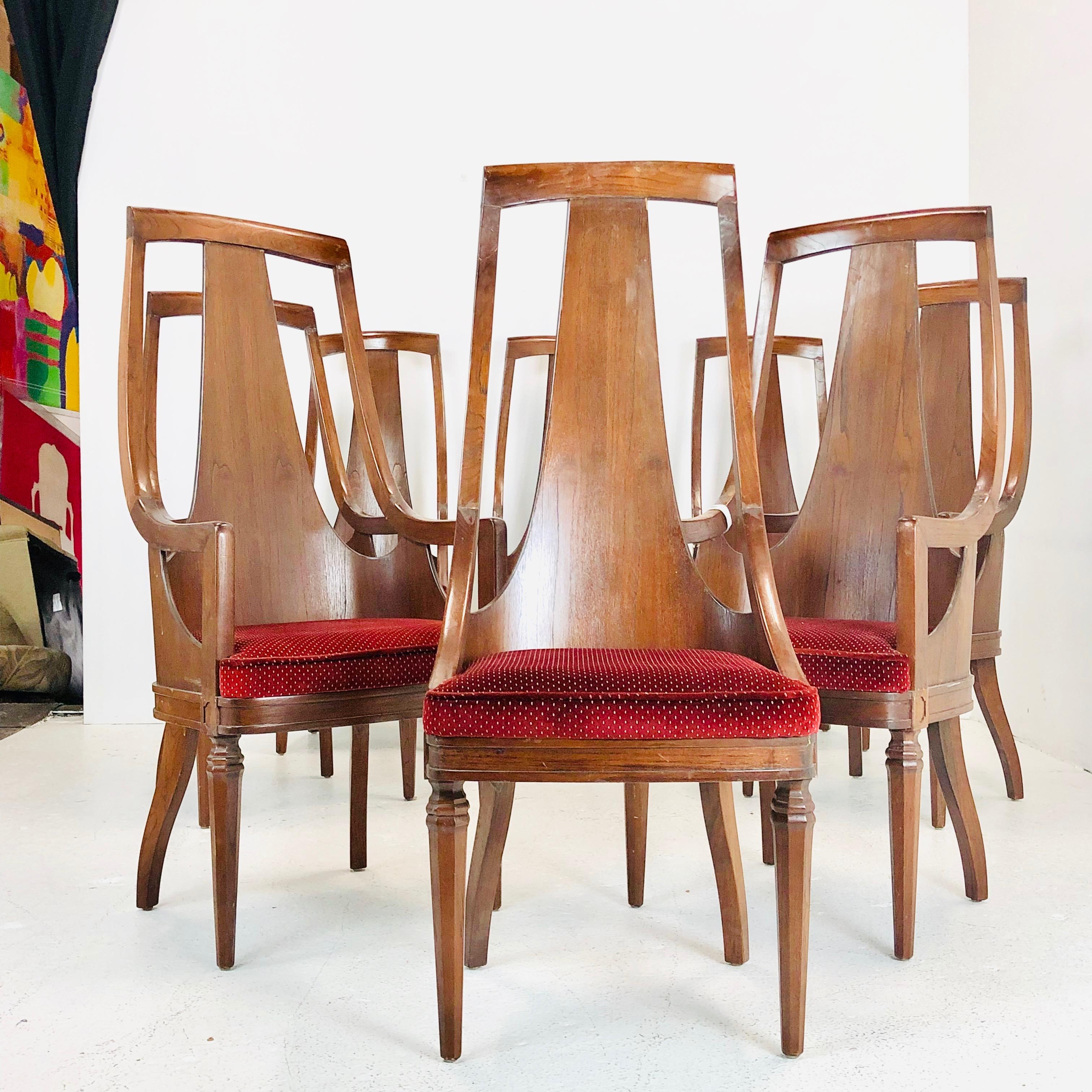 Woodwork Set of Tall Back Walnut Dining Armchairs