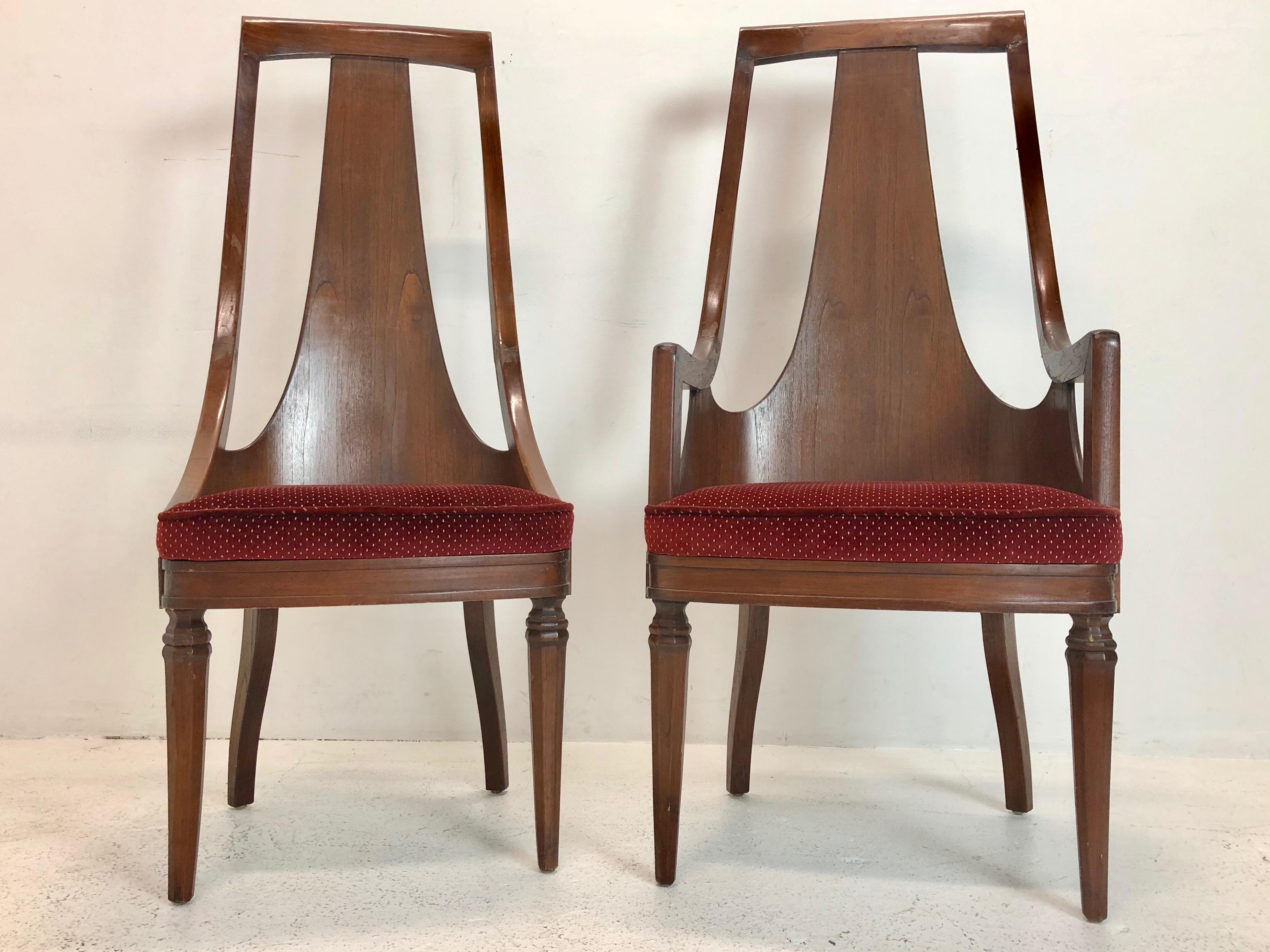 Set of Tall Back Walnut Dining Armchairs 1