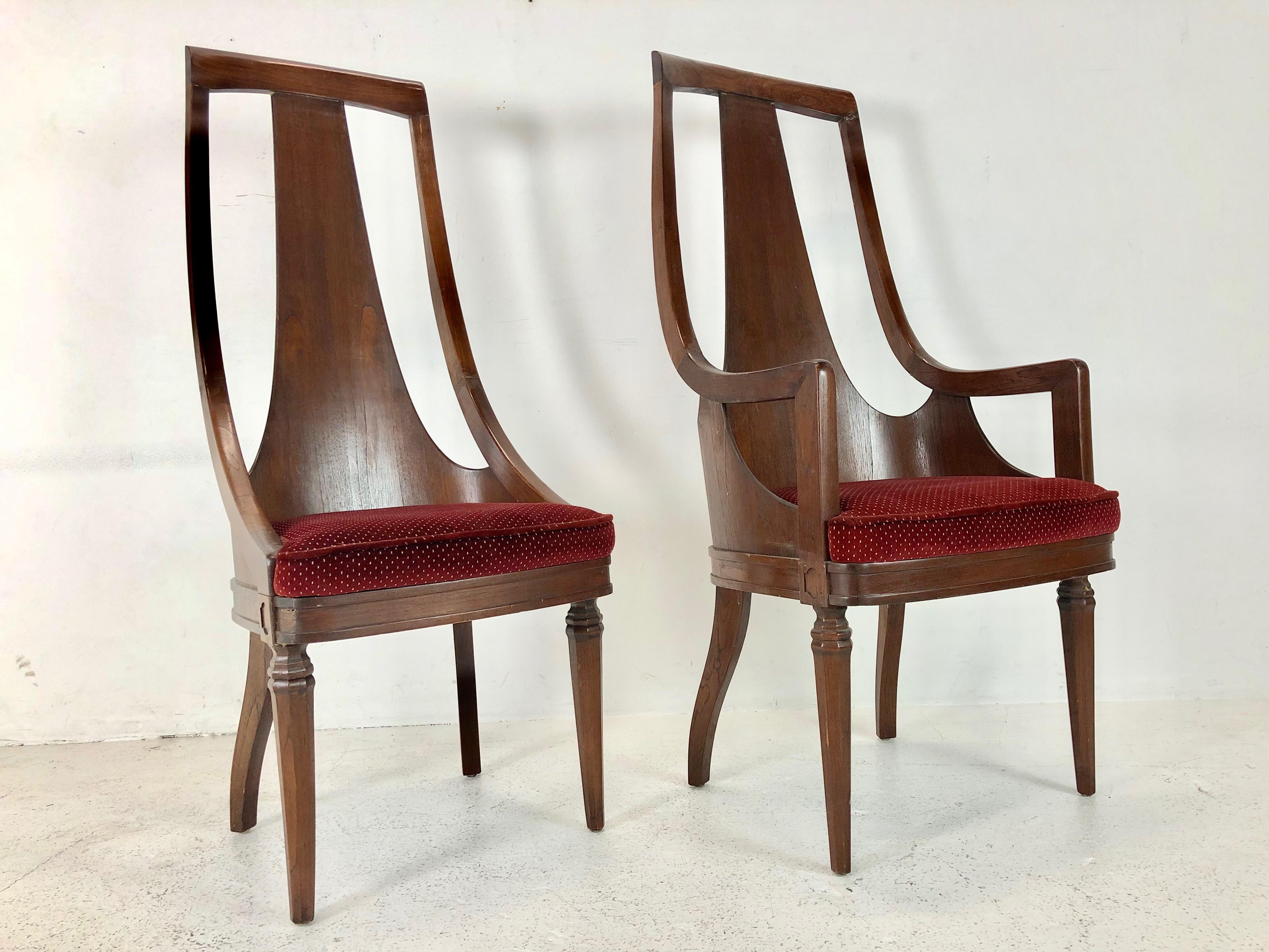 Set of Tall Back Walnut Dining Armchairs 2