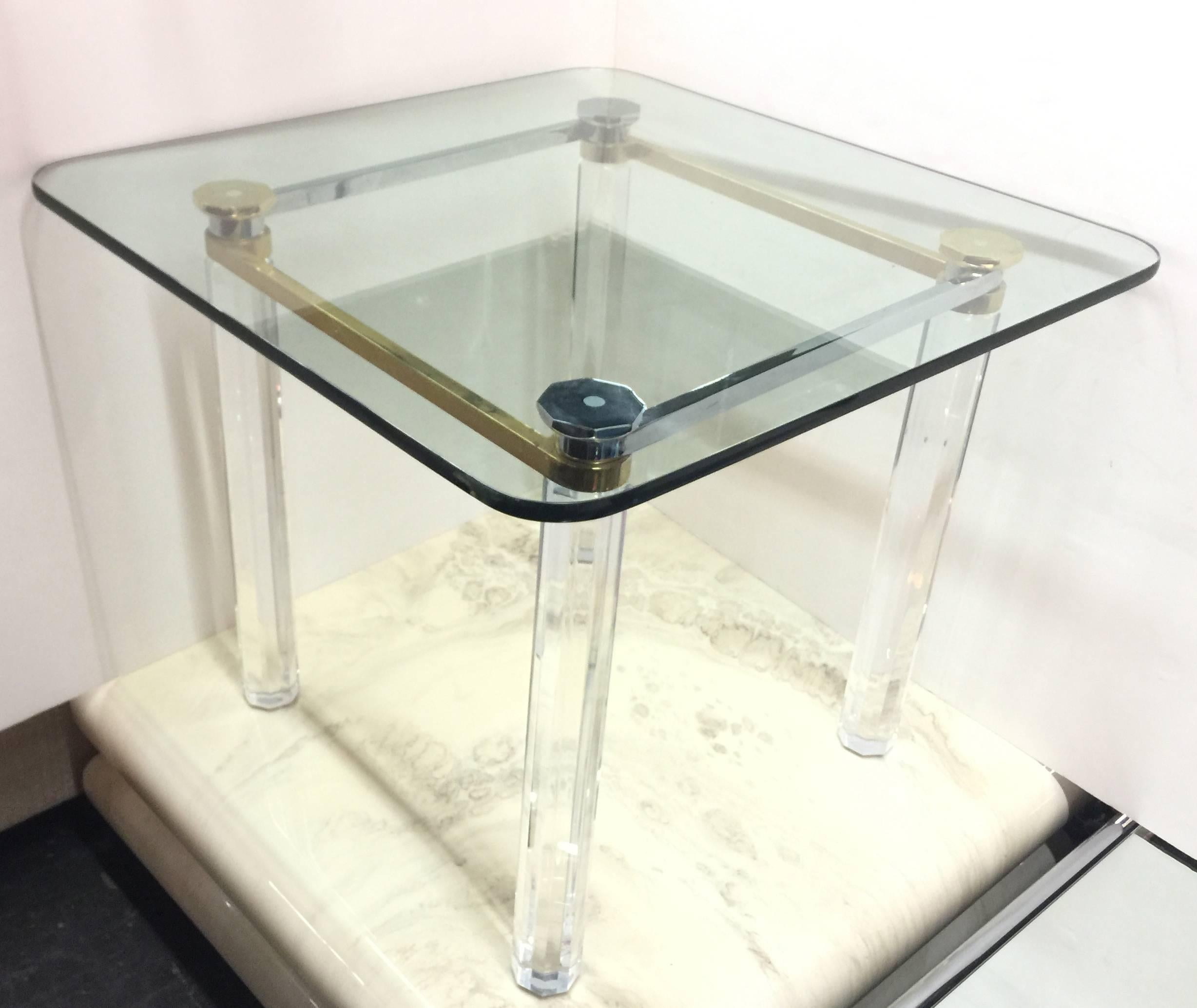 20th Century Lucite, Brass and Chrome Game Table by Lion in Frost