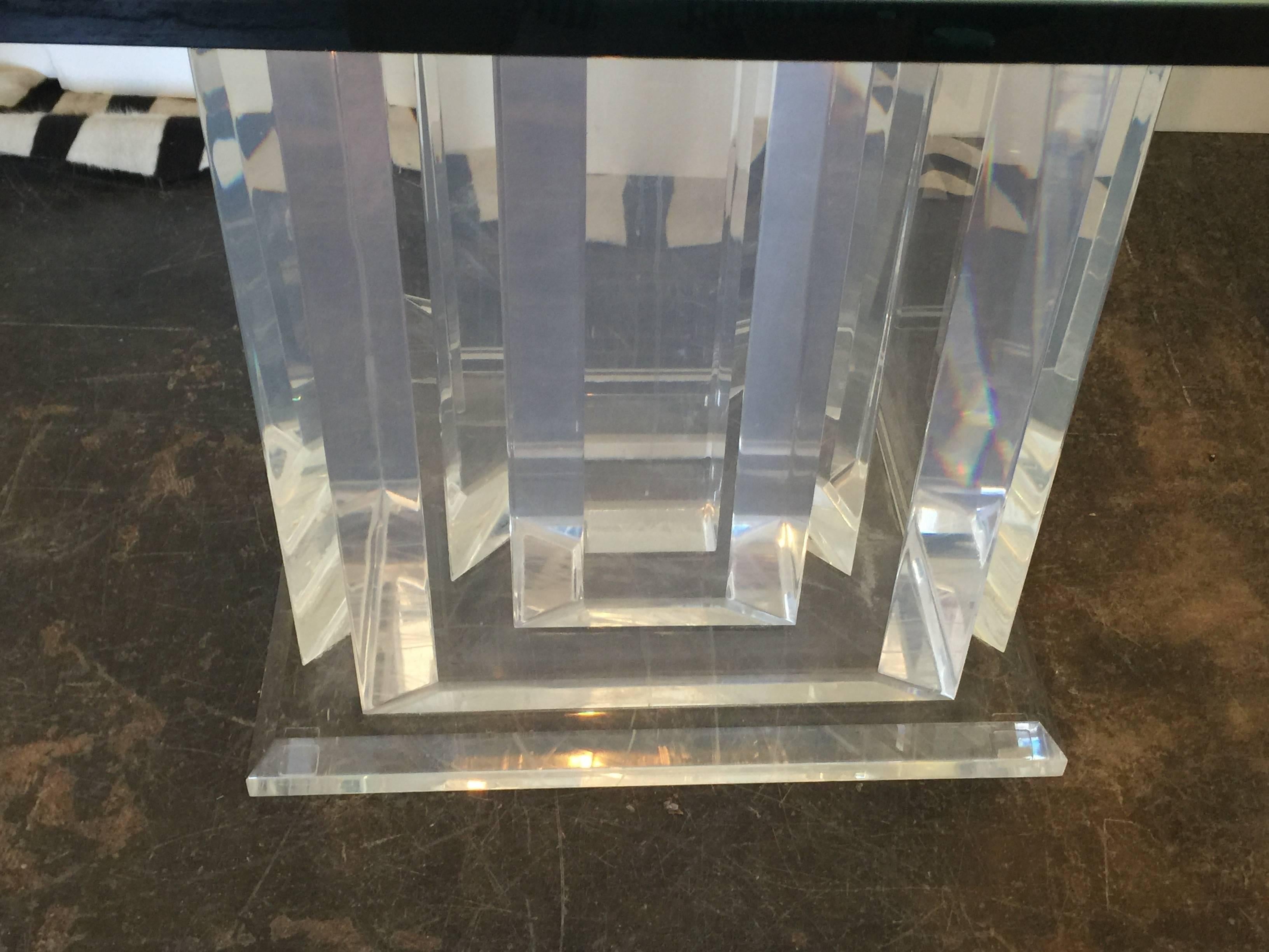 Pair of Lucite Pedestals and Glass Dining Table 1