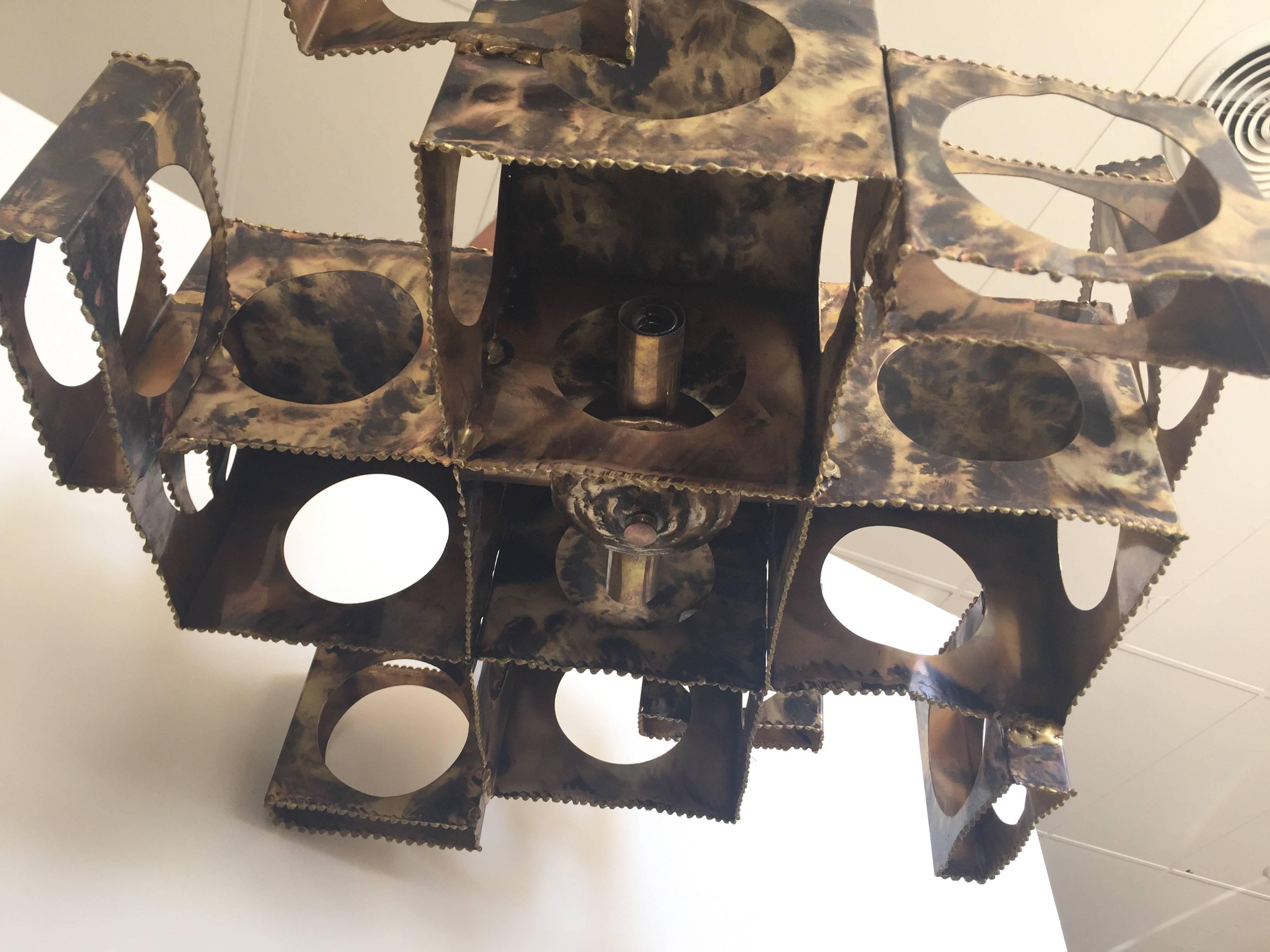 Cubist Style Brutalist Chandelier by Tom Greene for Feldman 1