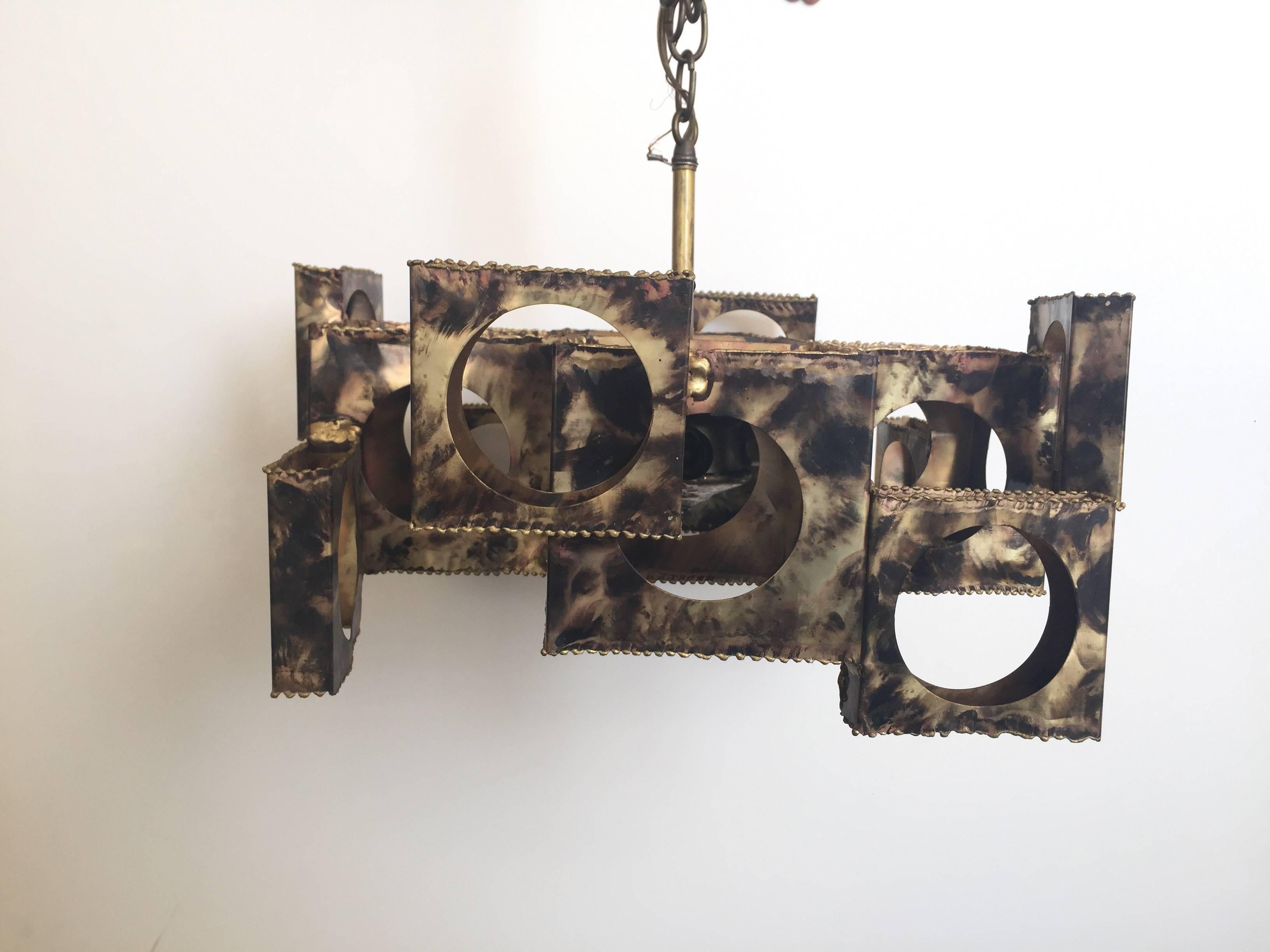 Mid-Century Modern Cubist Style Brutalist Chandelier by Tom Greene for Feldman