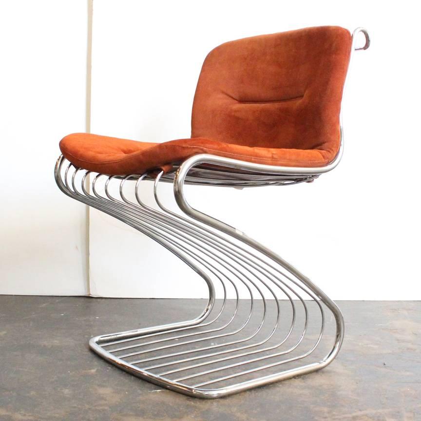 Mid-Century Modern Set of 8 Chrome Cantilever Dining Chairs by Rima Rinaldi