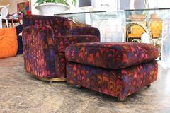 Swivel Chair and Ottoman with Jack Lenor Larsen Fabric by Milo Baughman