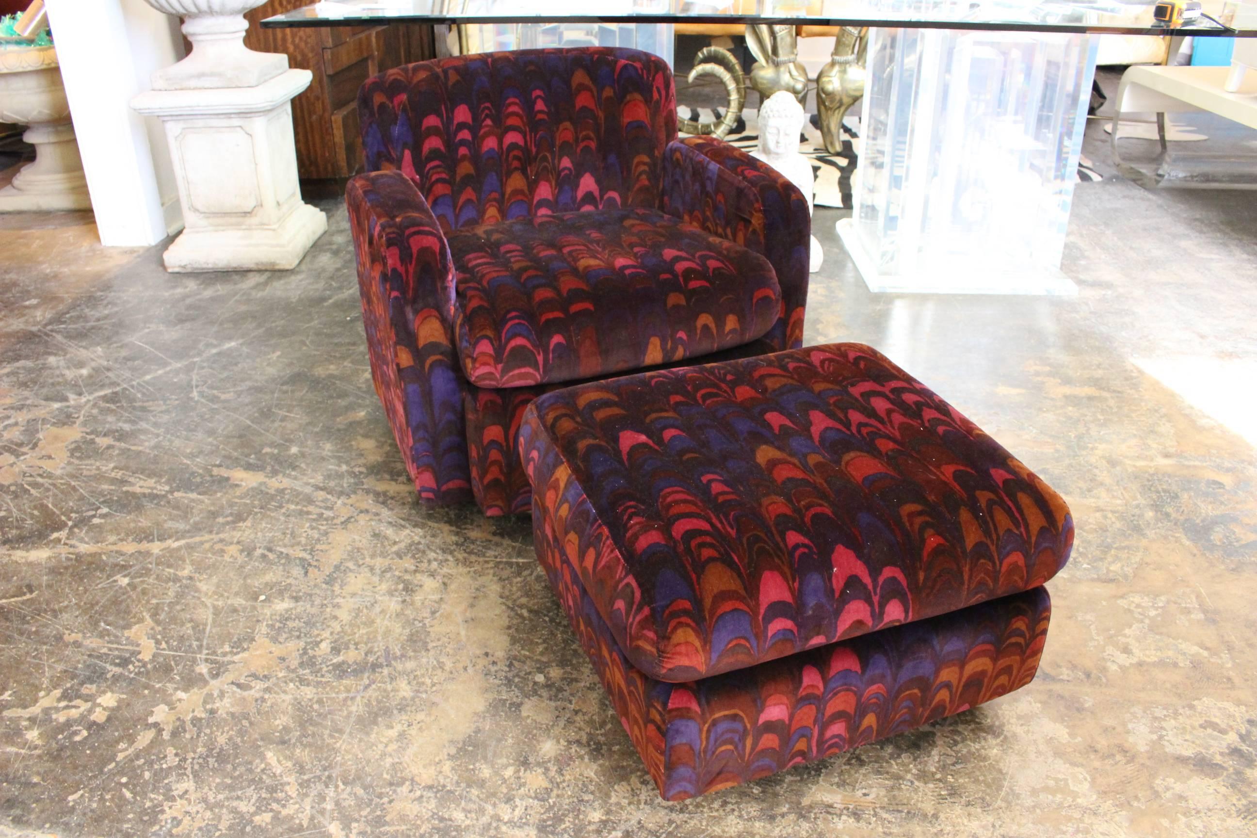 Swivel Chair and Ottoman with Jack Lenor Larsen Fabric by Milo Baughman 1