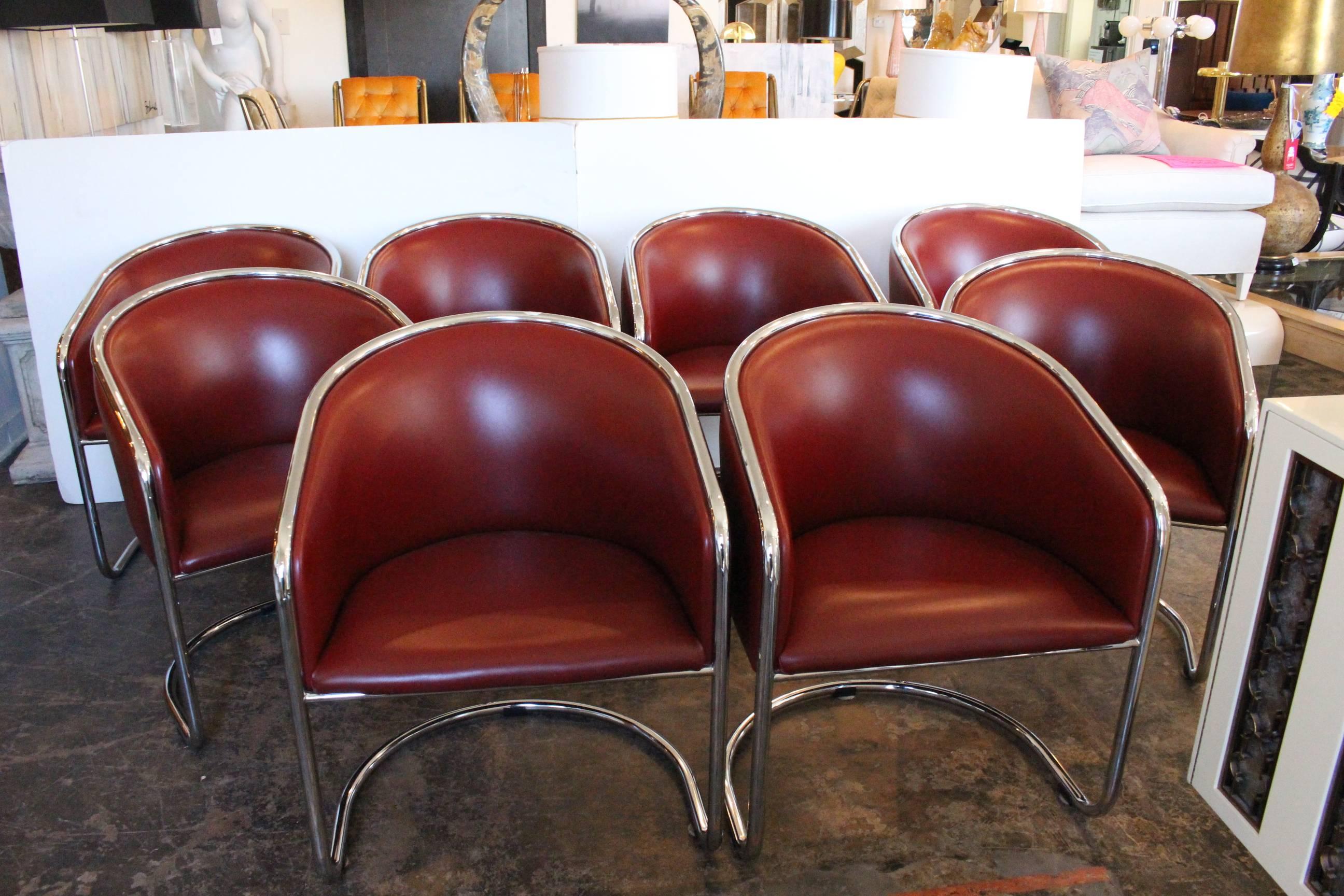 Chrome Set of 8 Cantilever Thonet Dining Chairs