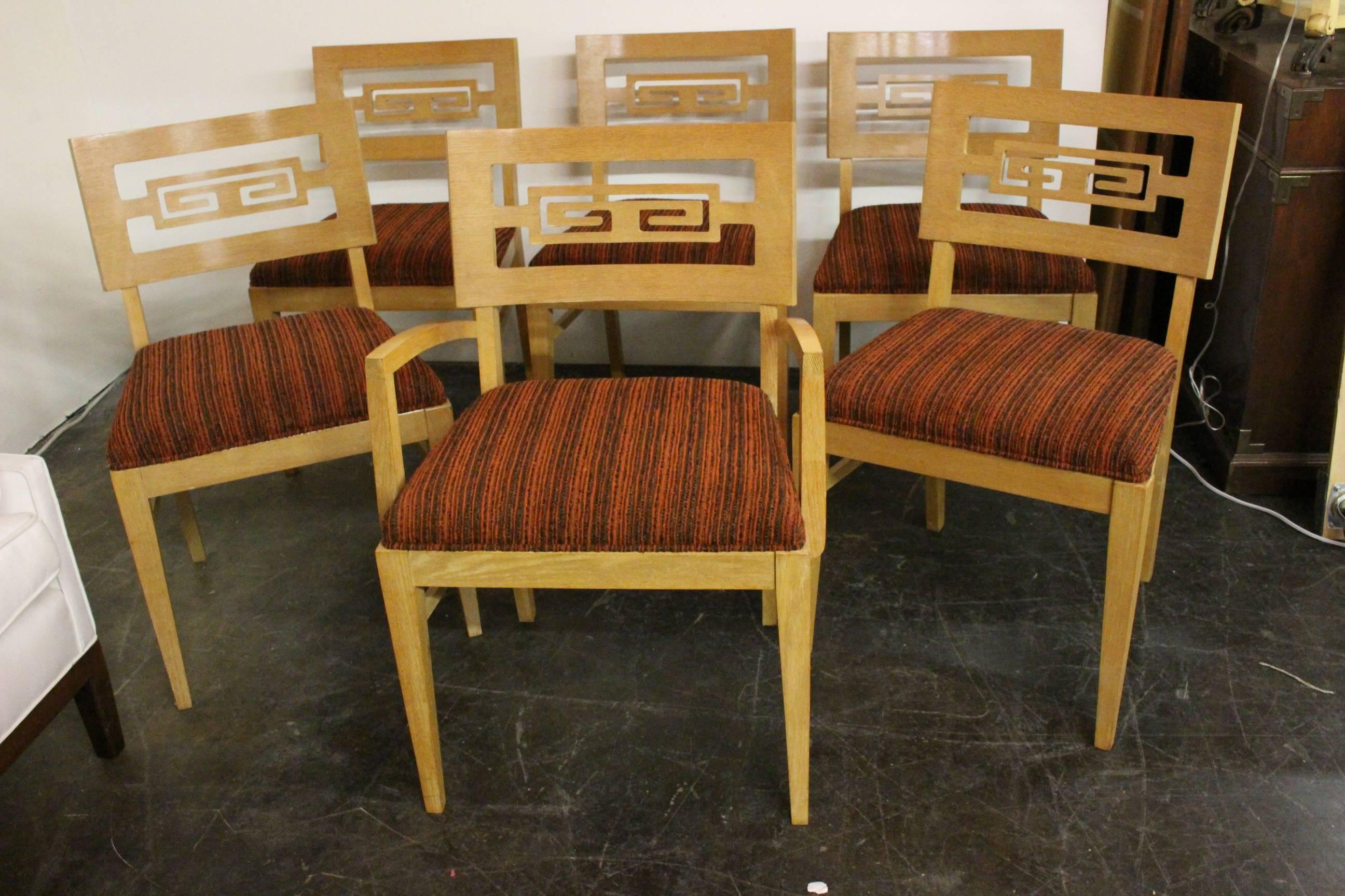 Set of Six Greek Key Dining Chairs in Oak 2