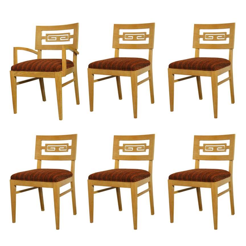 Set of Six Greek Key Dining Chairs in Oak