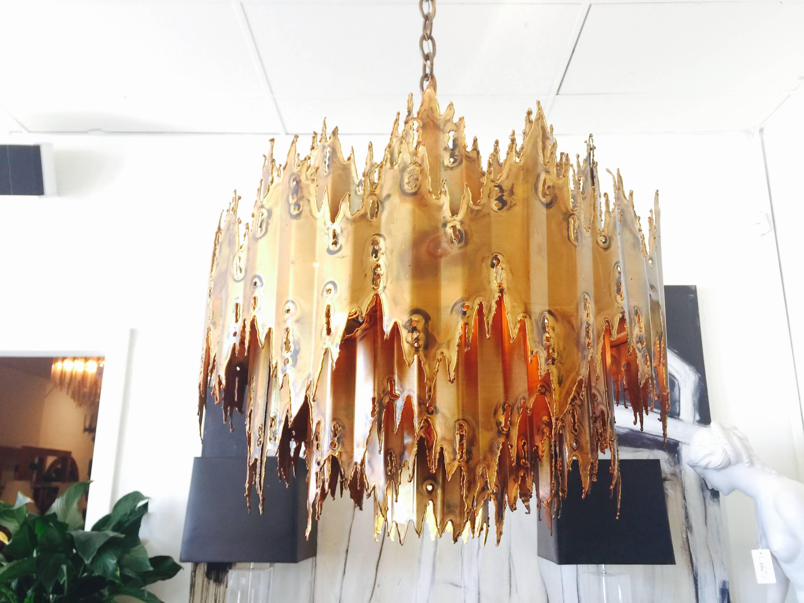 20th Century Torch Cut Brutalist Chandelier by Tom Greene (1 Available)