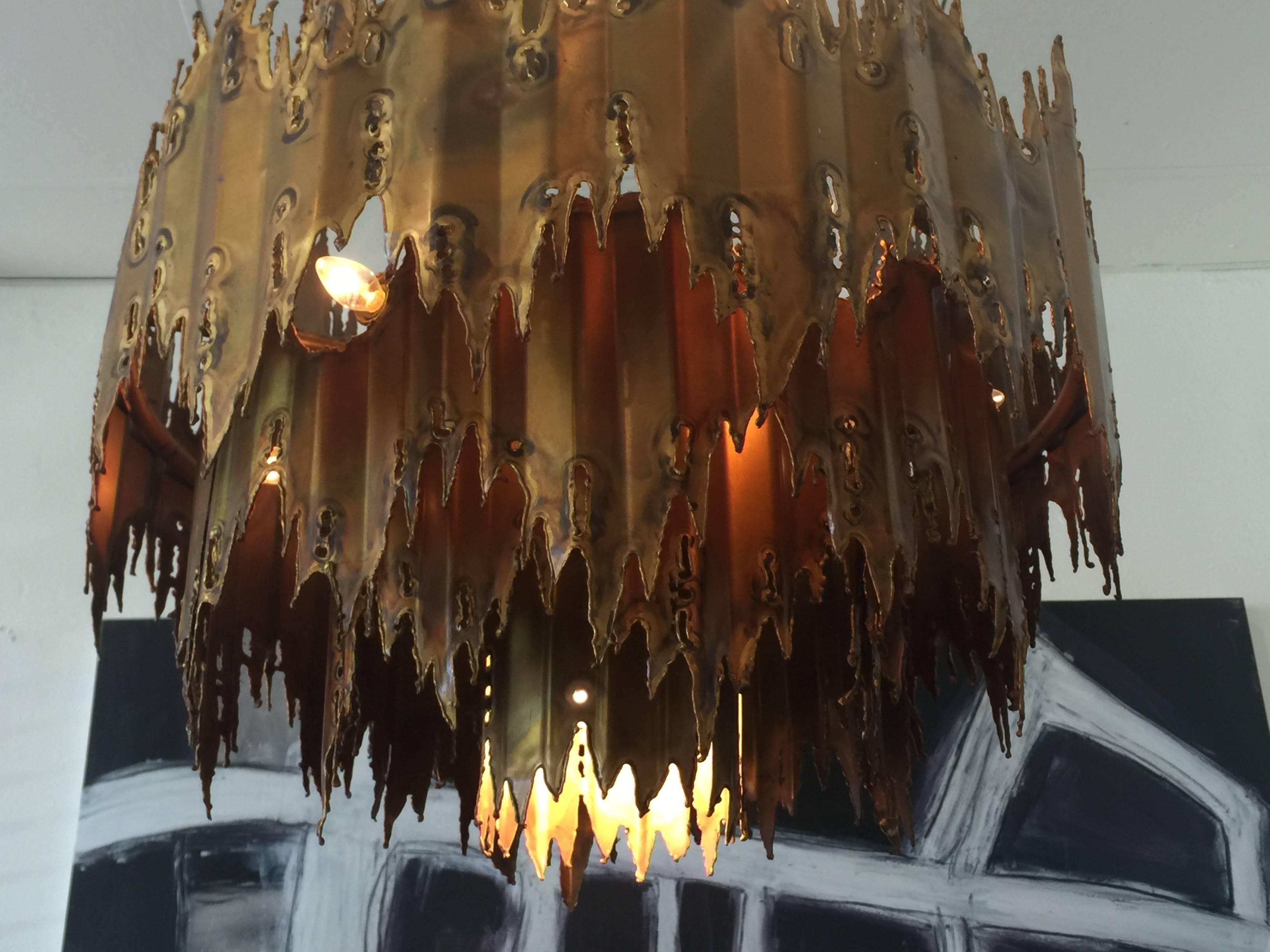 Torch Cut Brutalist Chandelier by Tom Greene (1 Available) In Good Condition In Dallas, TX