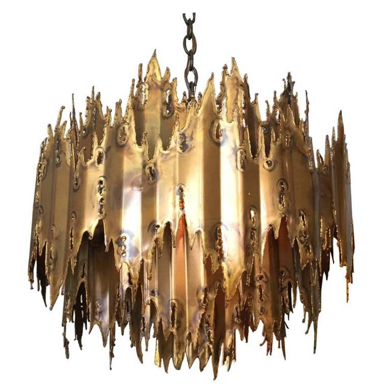 Torch Cut Brutalist Chandelier by Tom Greene (1 Available)