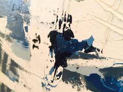 Blue and White Mid-Century Abstract Oil Painting by Cien