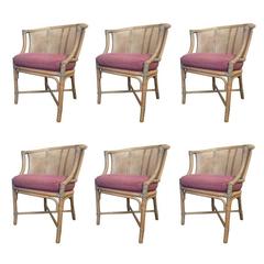 Set of Six Rattan Dining Chairs in the Style of McGuire
