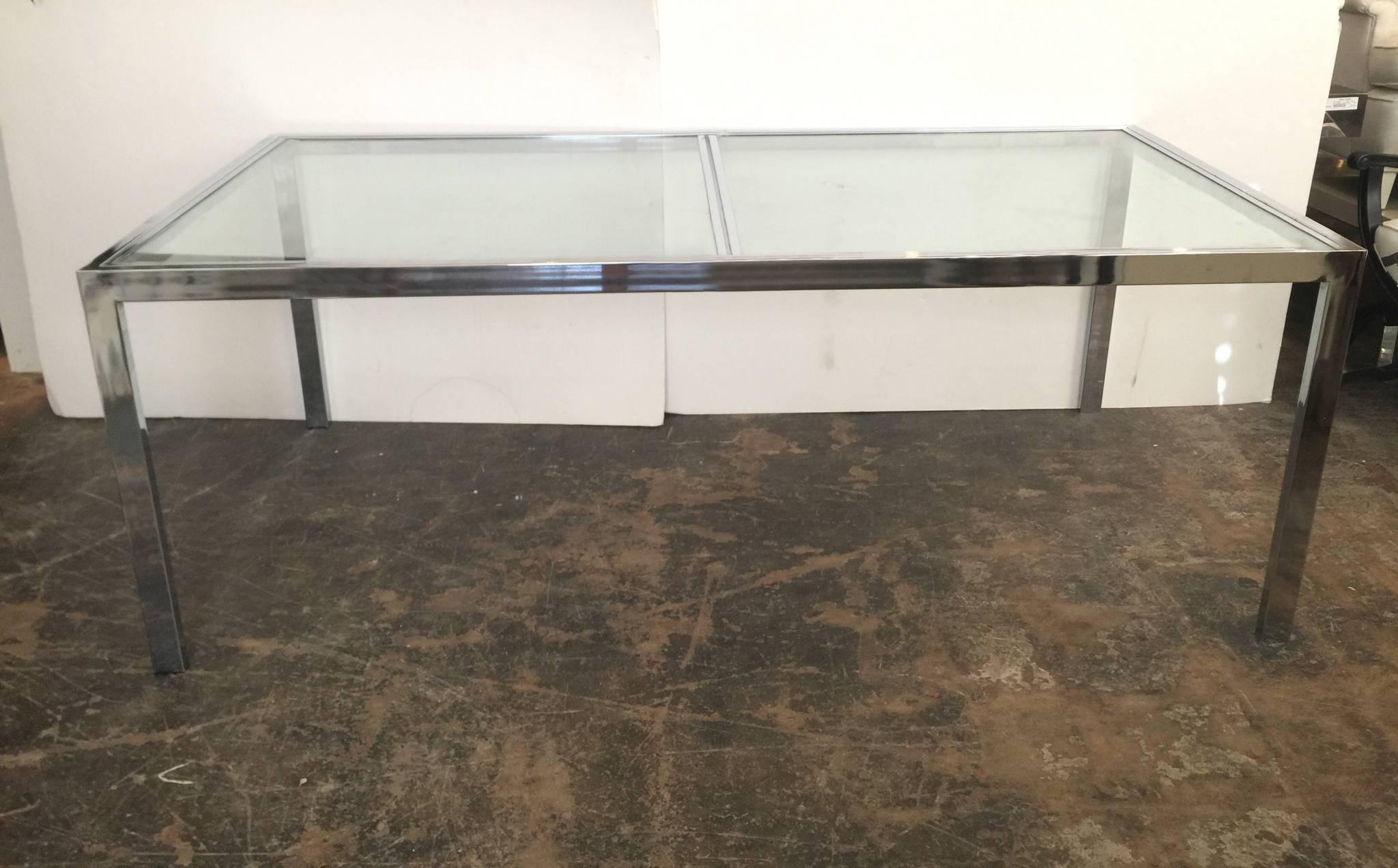 Chrome and glass parson dining table by DIA. The chrome and glass are in good vintage condition with minimal scratching.

Dimensions: 76