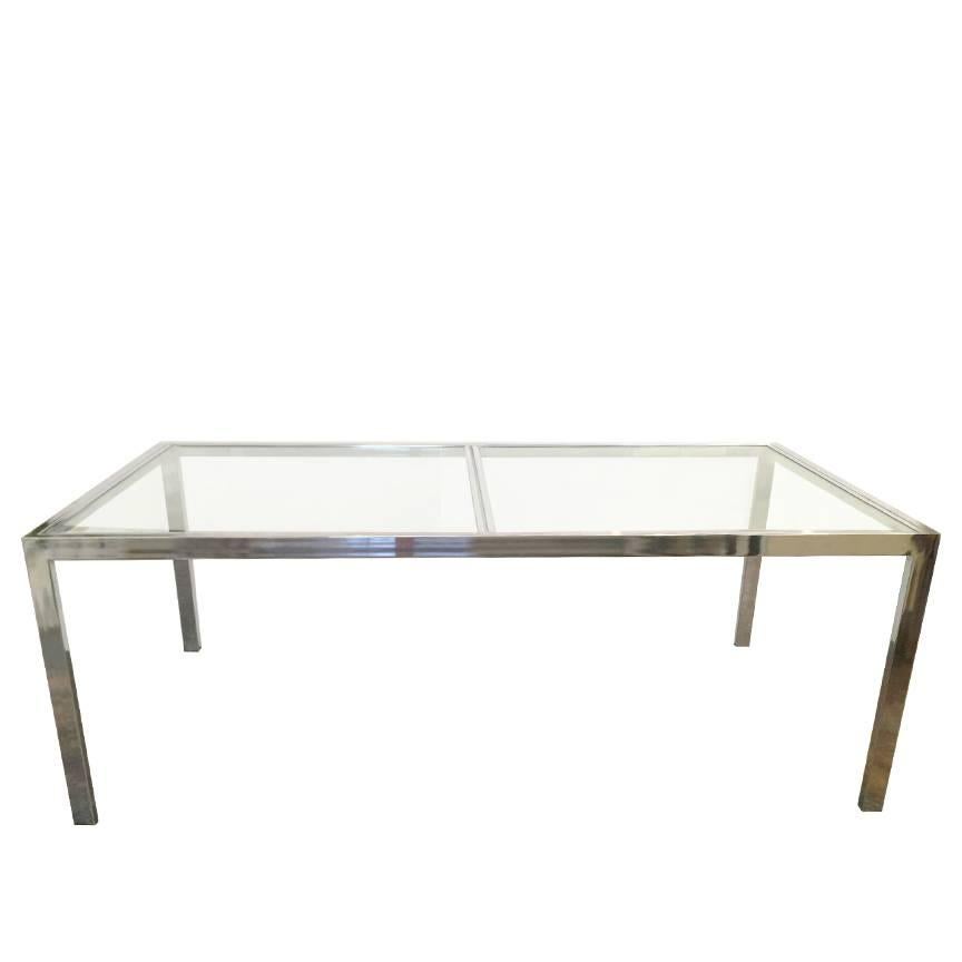 Chrome and Glass Parson Dining Table by DIA