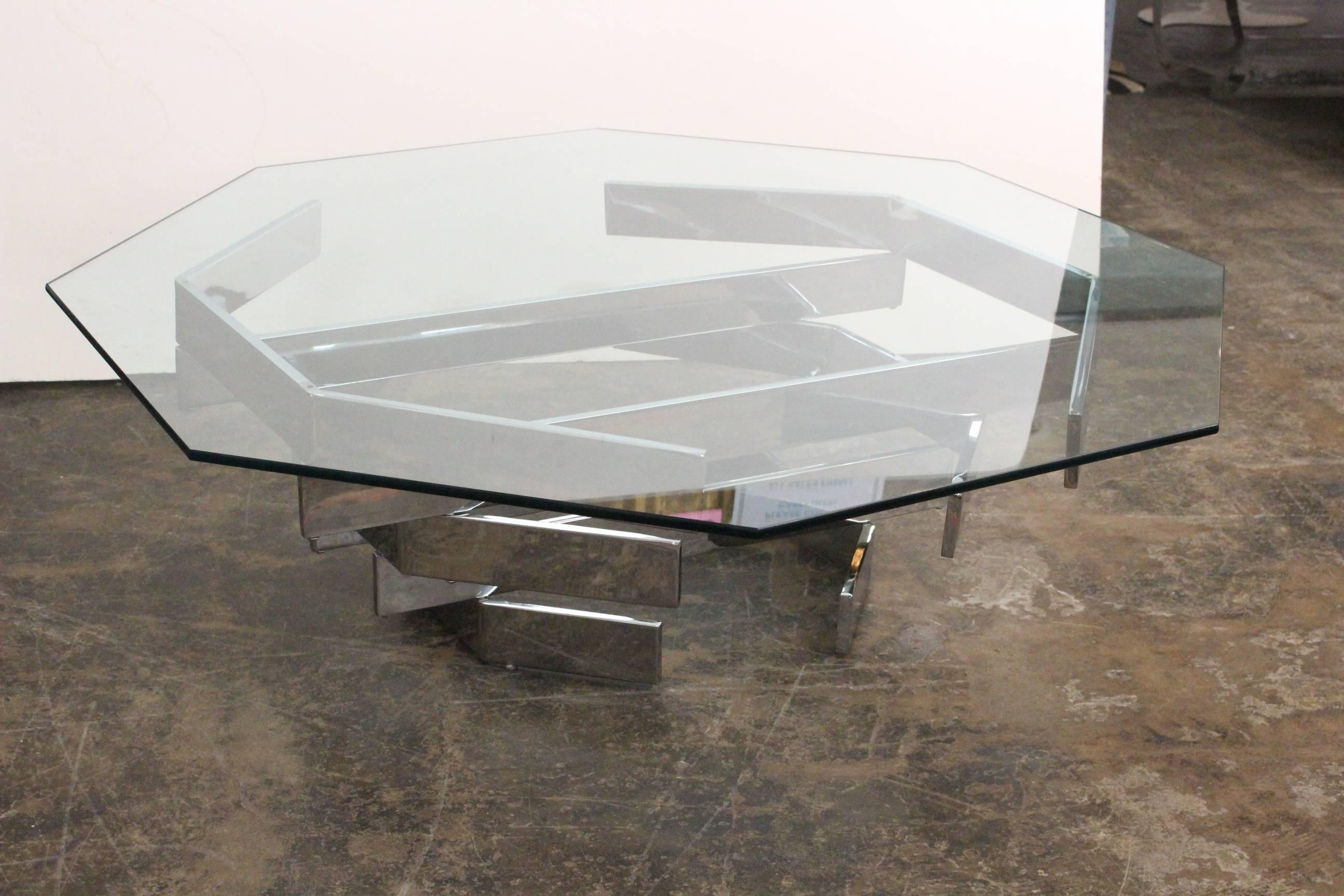 Mid-Century Modern 1970s Sculptural Chrome and Glass Coffee Table by Paul Mayen for Habitat