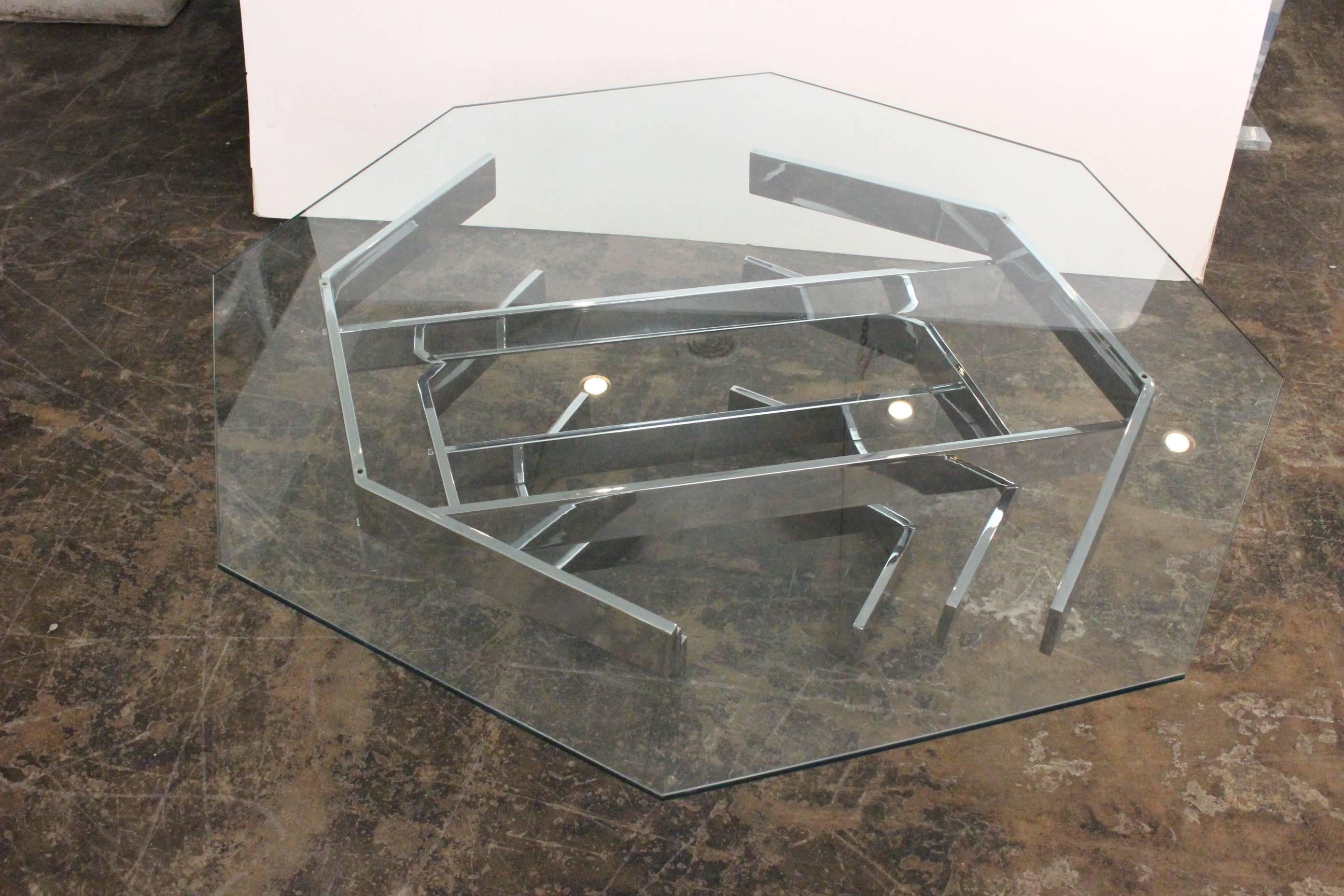 1970s Sculptural Chrome and Glass Coffee Table by Paul Mayen for Habitat In Good Condition In Dallas, TX