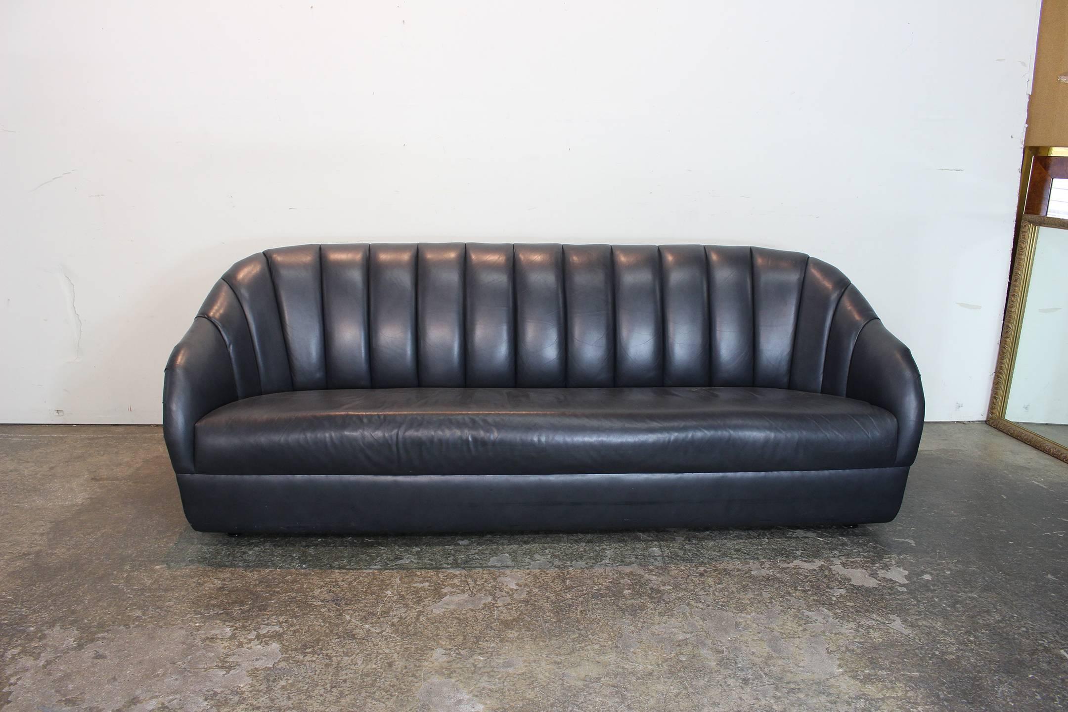 Channel back leather sofa by Ward Bennett.

Dimensions: 84
