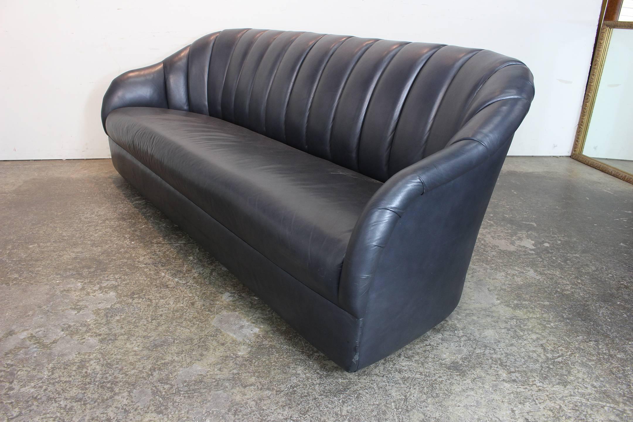 Channel Back Leather Sofa by Ward Bennett In Good Condition In Dallas, TX