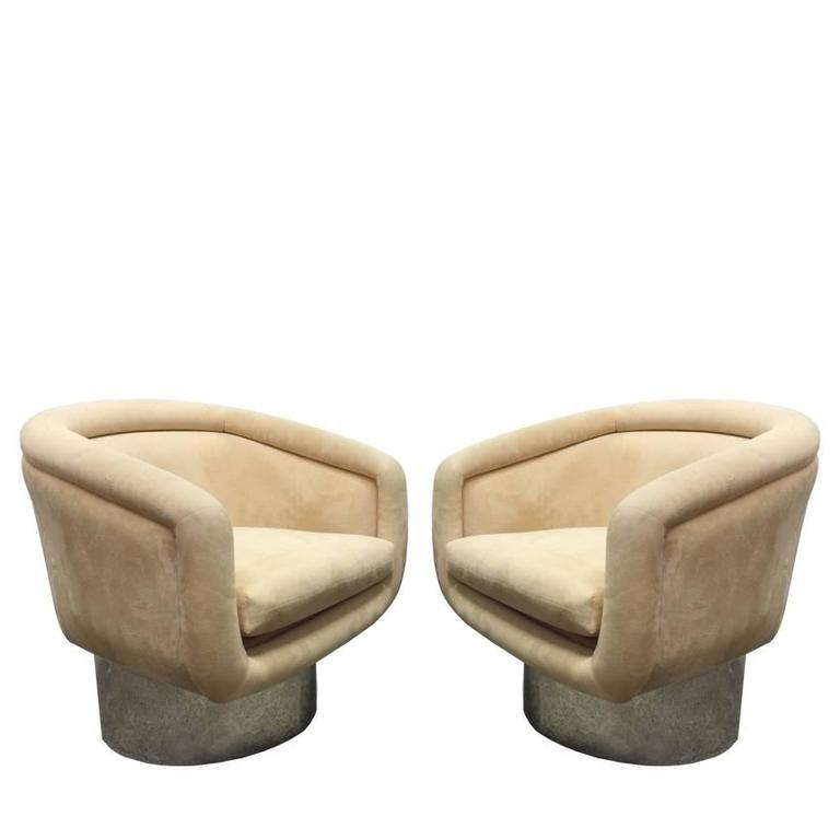 Pair Swivel Tub Chairs with Steel Base by Leon Rosen for Pace
