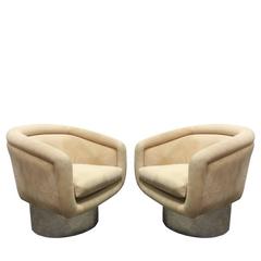 Vintage Pair Swivel Tub Chairs with Steel Base by Leon Rosen for Pace Collection
