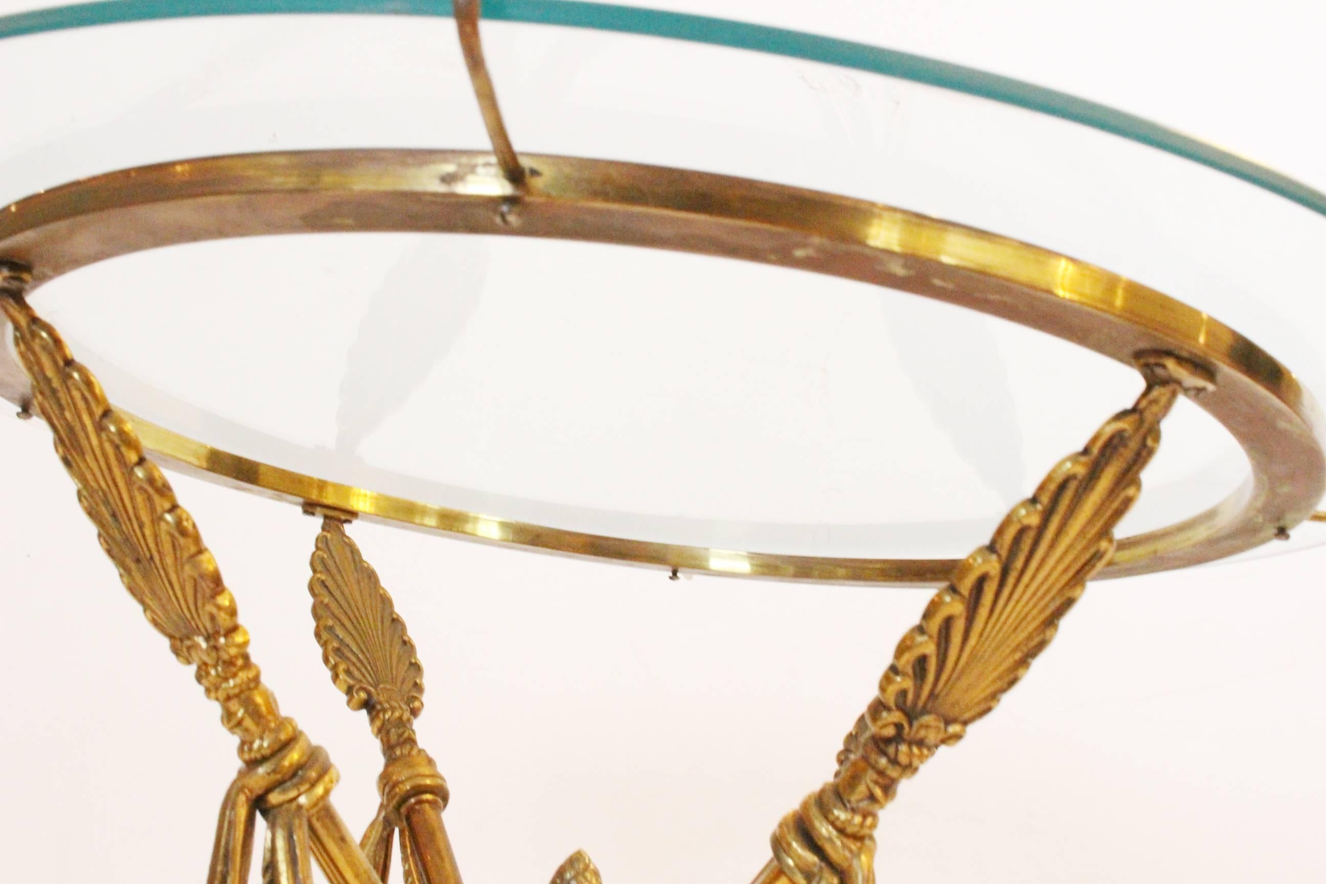 Mid-Century Modern 1970s Gueridon Style Brass Arrow Side Table