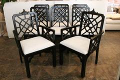 Set of Eight Chippendale Faux Bamboo Dining Chairs