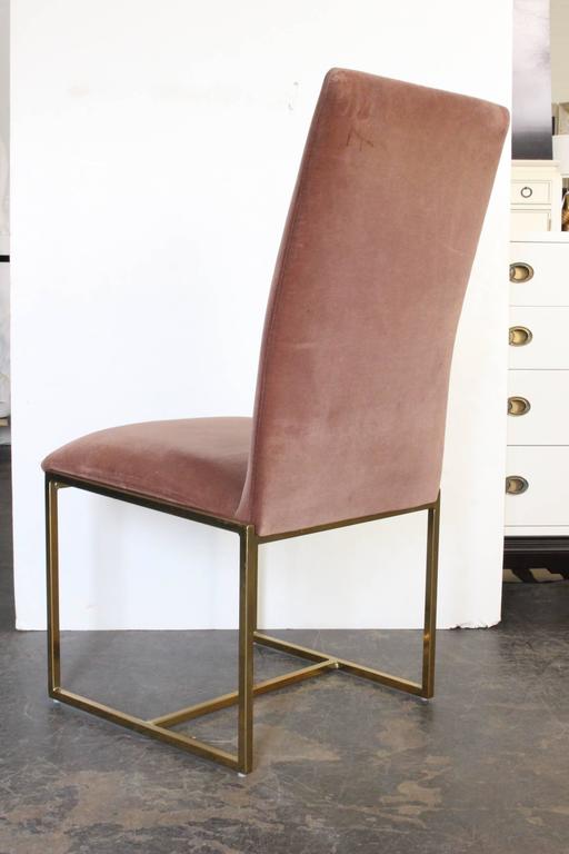 Set of Eight Brass High Back Velvet Dining Chairs by Milo Baughman at