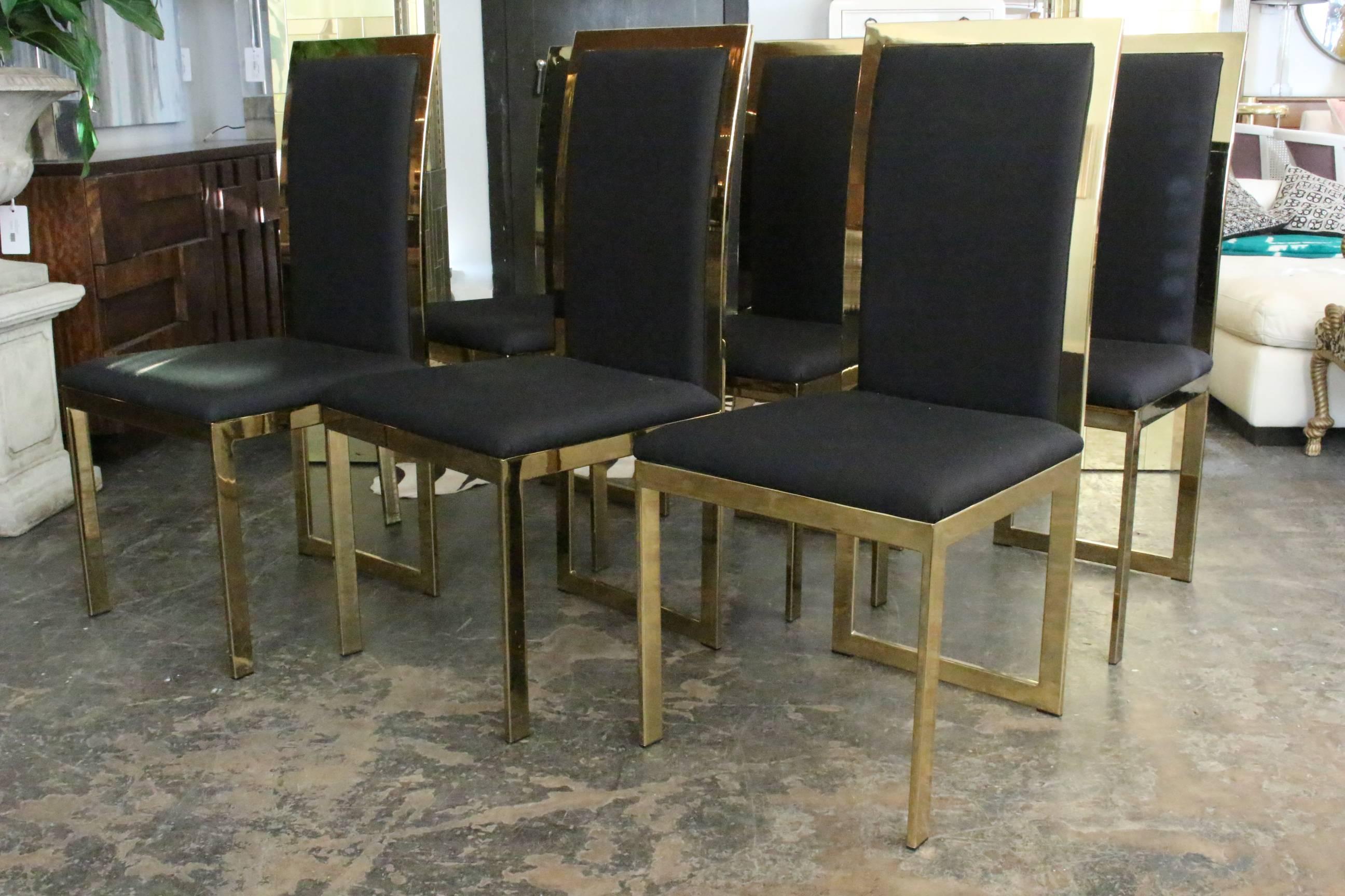 Set of Six Brass Dining Chairs in the Style of Milo Baughman In Good Condition In Dallas, TX