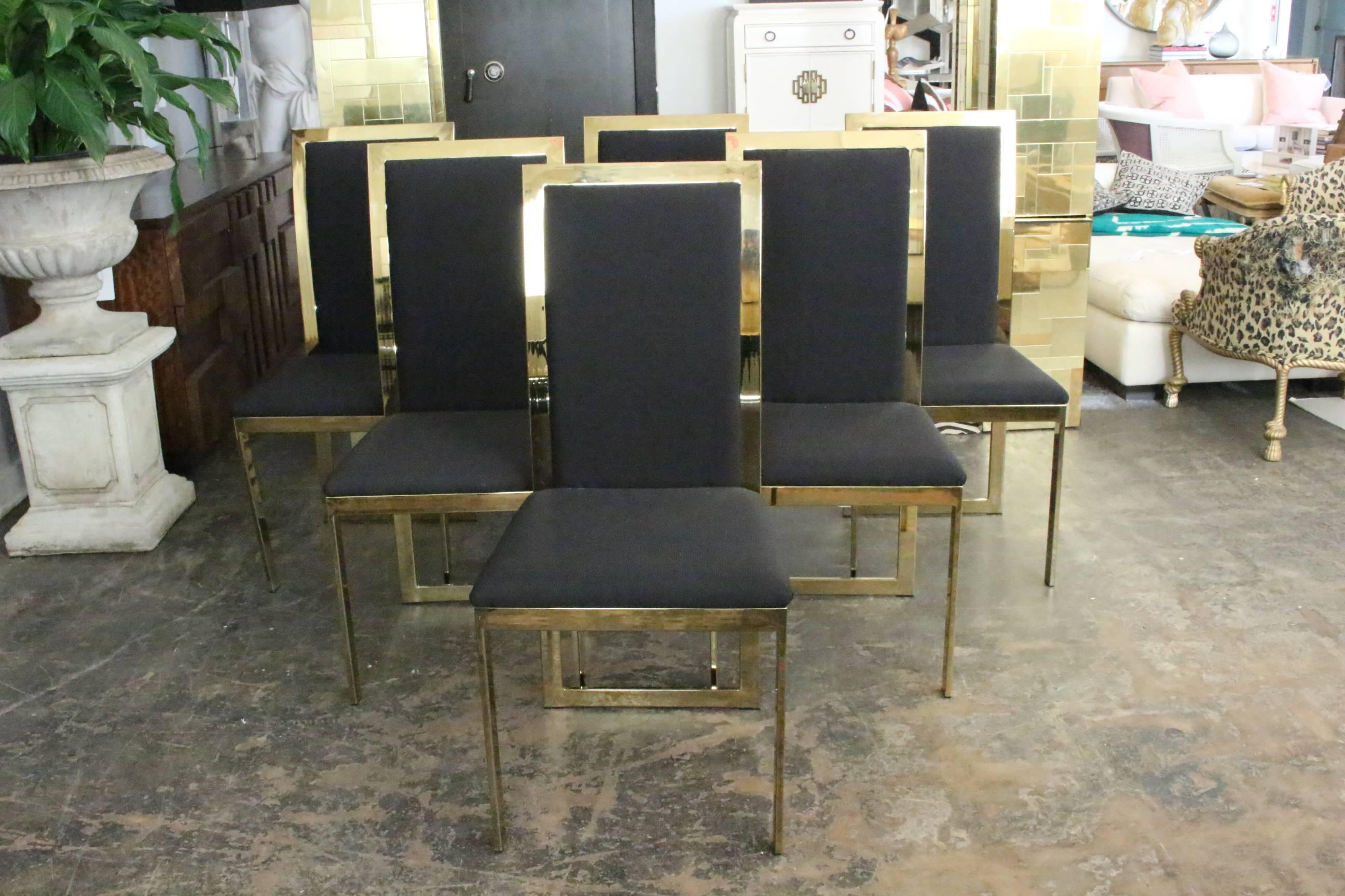 Mid-Century Modern Set of Six Brass Dining Chairs in the Style of Milo Baughman
